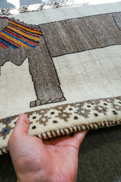 97×63cm  ペルシャ手織り絨毯 ギャッベ   カシュクリ Decorworks