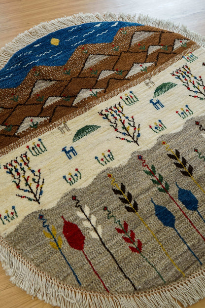  100×100cm ペルシャ手織りカシュクリギャッベ リーズバフト