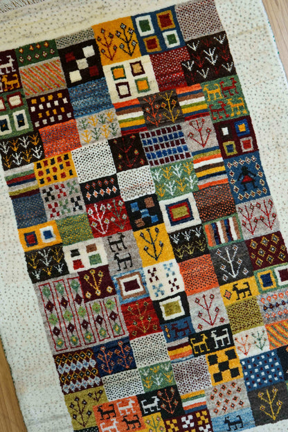  ペルシャ絨毯 カシュクリ ギャッベ リズバフトギヤべ 130×85cm