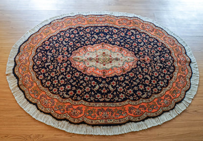 Collection ペルシャ手織り絨毯 タブリーズ産 丸い 145×98cm ウール＆シルク