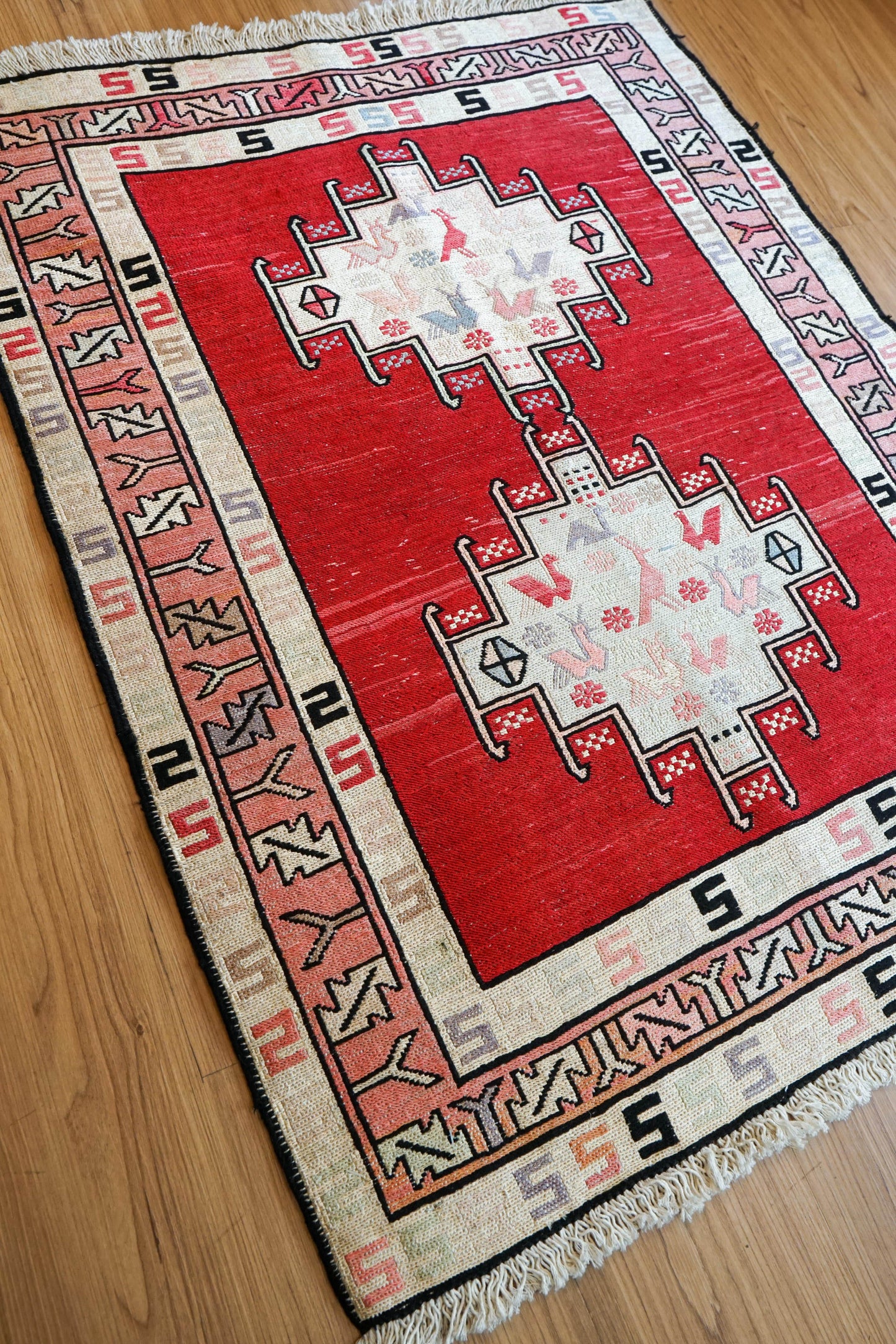 Collection 96×74cm ペルシャ手織りシルクスマックキリム トライバルデザイン