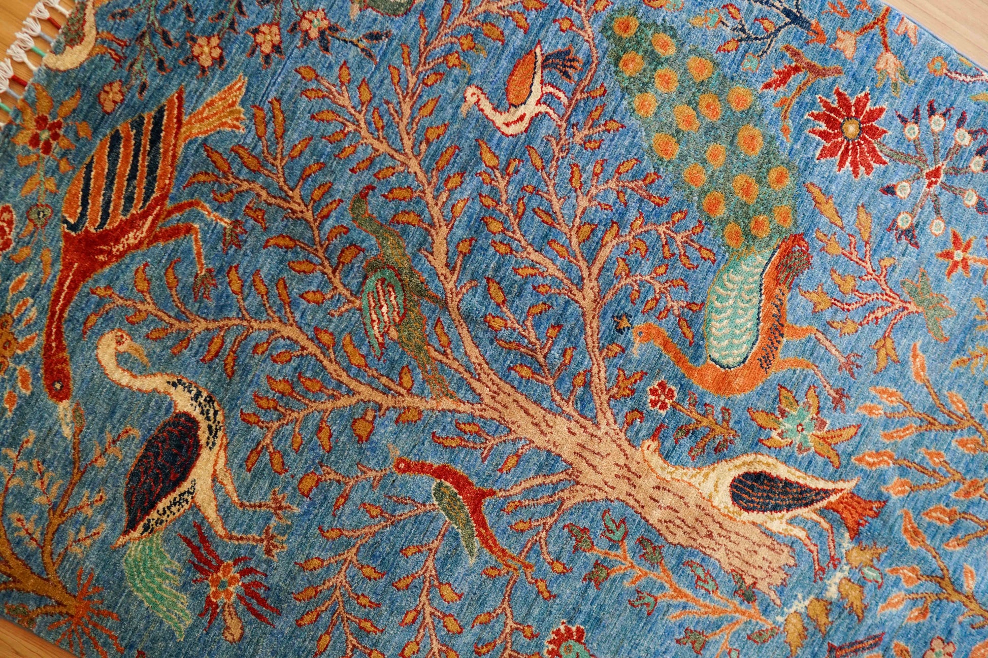  アフガニスタン・ガズニ手織り絨毯 178×124cm｜生命の木と鳥たち 草木染ウールギャッベ