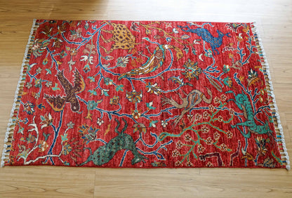  アフガニスタン・ガズニ産 手織り絨毯 シカルガーデザイン 120×82cm