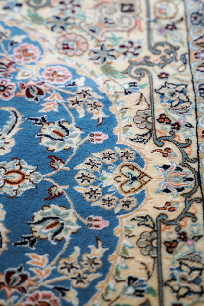  ペルシャ絨毯 ナイン産 青 9la 高級ウール 152×105cm