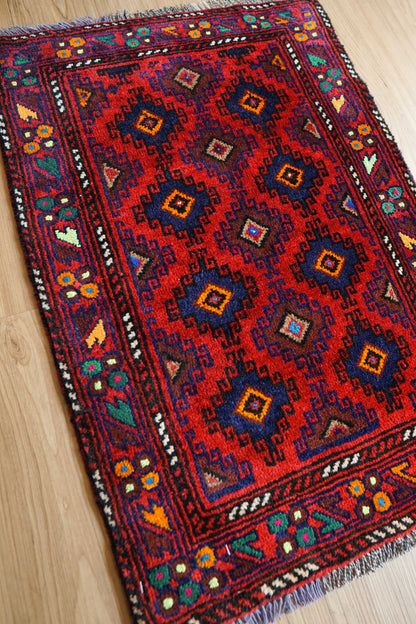 トライバルラグ　ヴィンテージラグ　バルーチ族　74×51cm ペルシャ絨毯　玄関マットサイズ