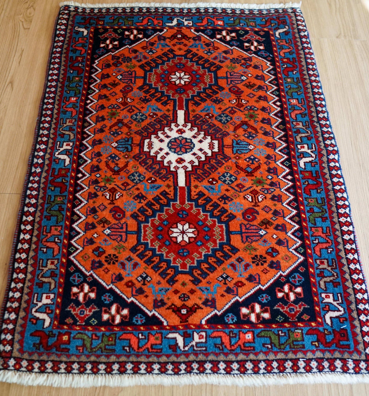  手織りペルシャ絨毯 ヤラメ 85×62cm｜トライバル ウールラグ