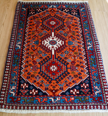  手織りペルシャ絨毯 ヤラメ 85×62cm｜トライバル ウールラグ