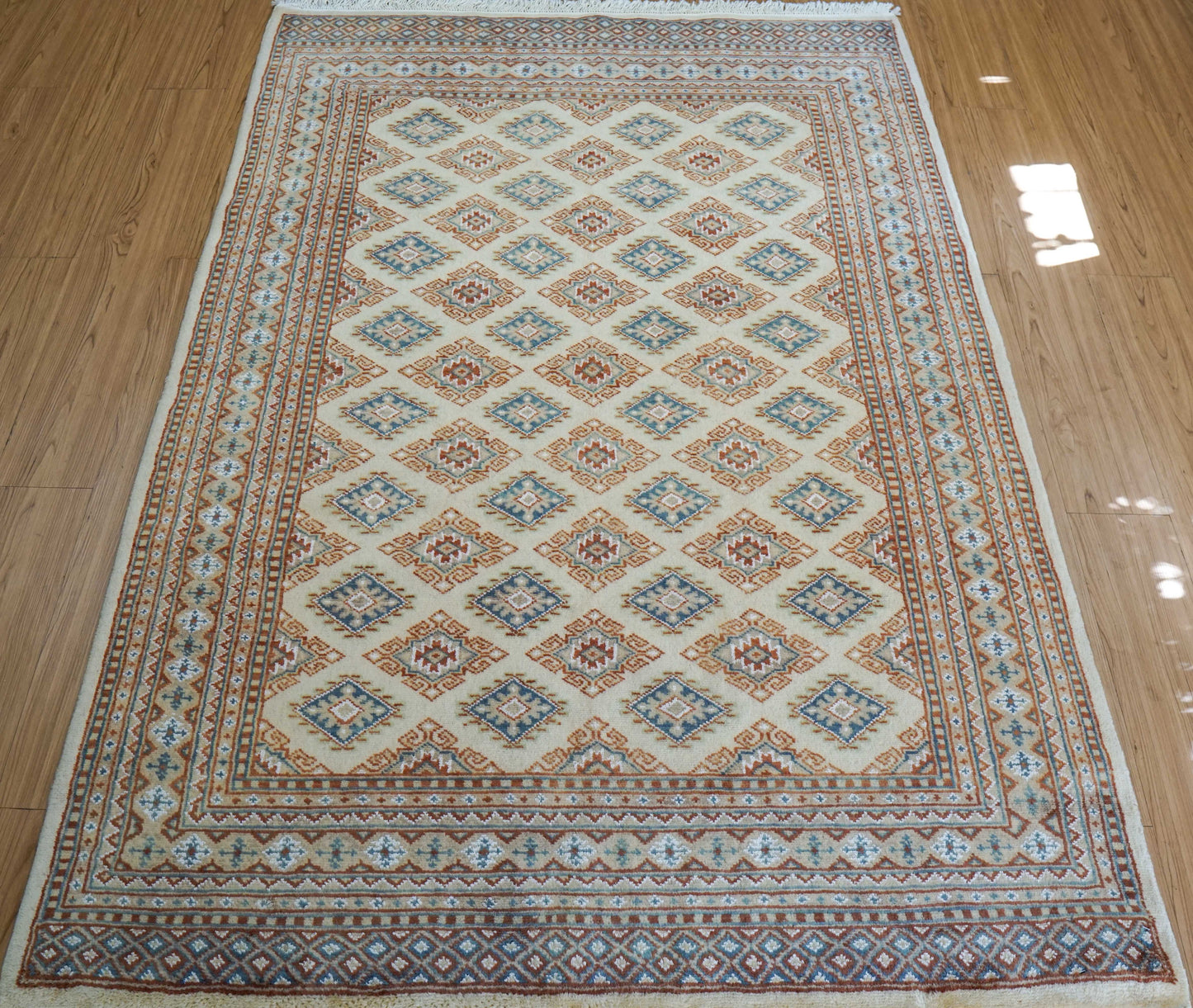 手織りパキスタン絨毯 184×128cm｜9/16クオリティ・ベージュ×ブルー