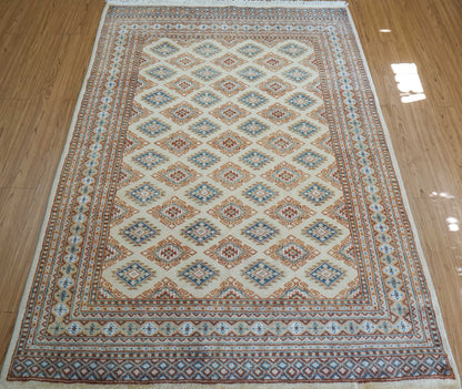 手織りパキスタン絨毯 184×128cm｜9/16クオリティ・ベージュ×ブルー