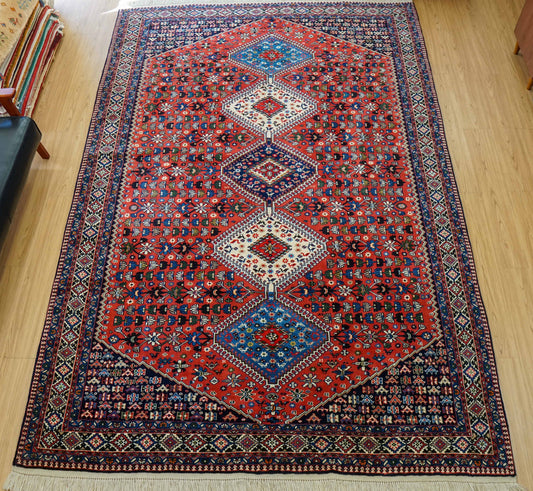  ペルシャ手織り絨毯 ヤラメ 304×204cm｜伝統幾何学文様・赤基調の落ち着いた一枚