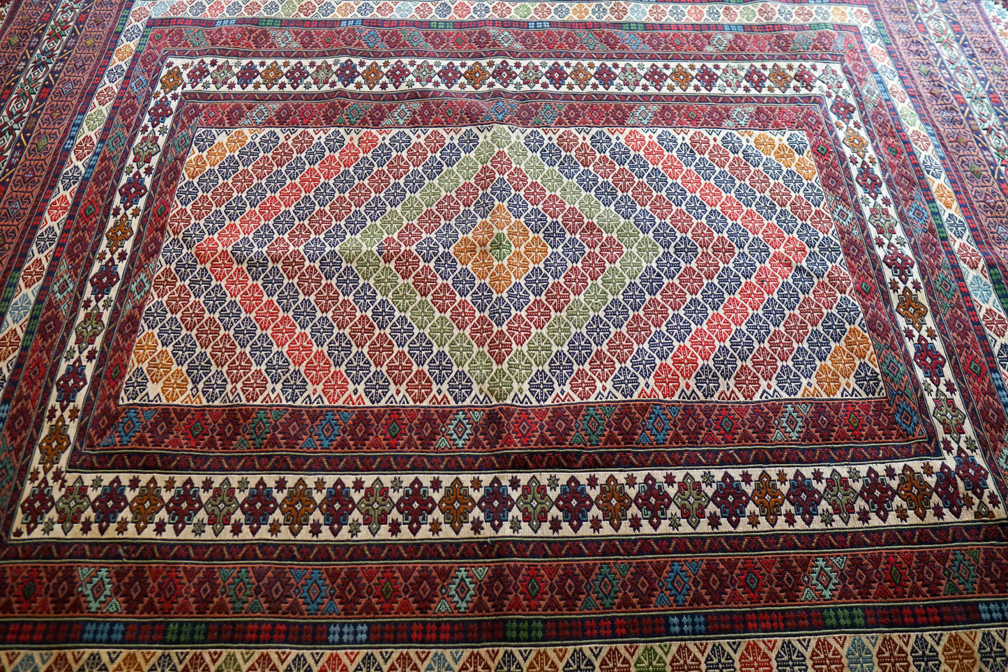  ペルシャ手織りキリム 200×125cm｜伝統トライバルラグ 平織りラグ ウール100％