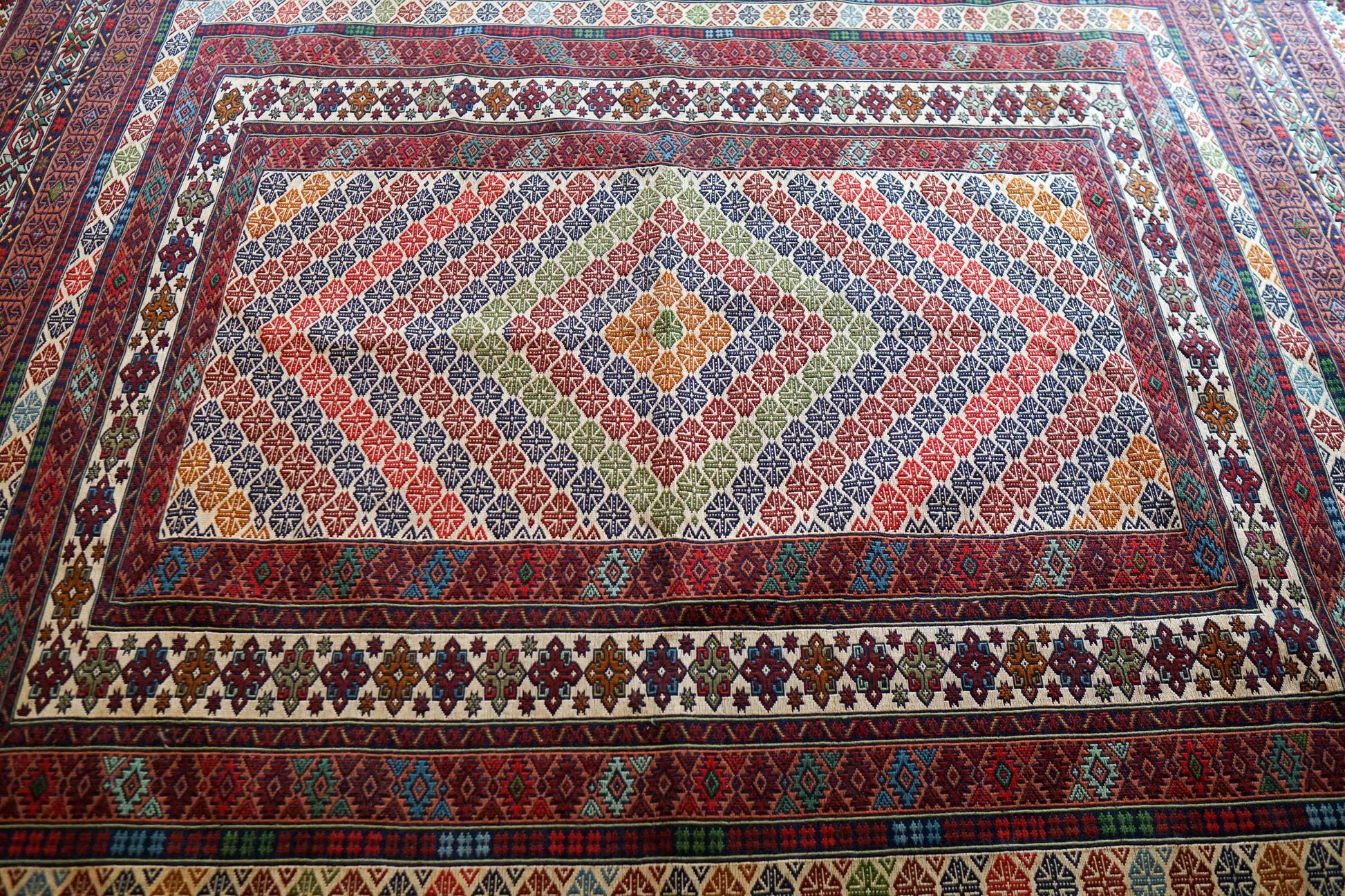  ペルシャ手織りキリム 200×125cm｜伝統トライバルラグ 平織りラグ ウール100％