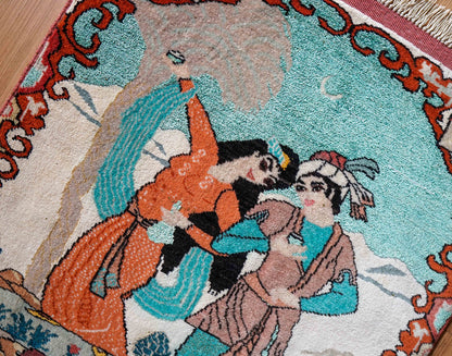  ペルシャ トルクメン絨毯 61×50cm｜ウール＆シルク 手織りアートラグ