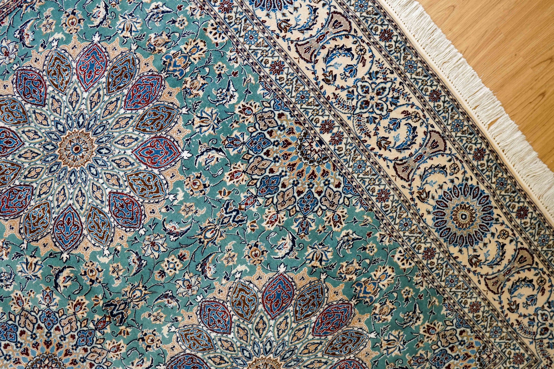  ペルシャ絨毯 ナイン産 4LA 295×196cm｜コルクウール＆シルク 手織り 高密度ラグ 大判リビングサイズ