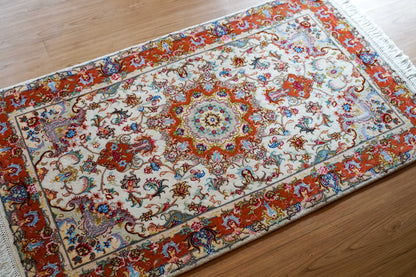 ペルシャ手織り絨毯 タブリーズ産 50RAJ 124×73cm｜ウール＆シルク