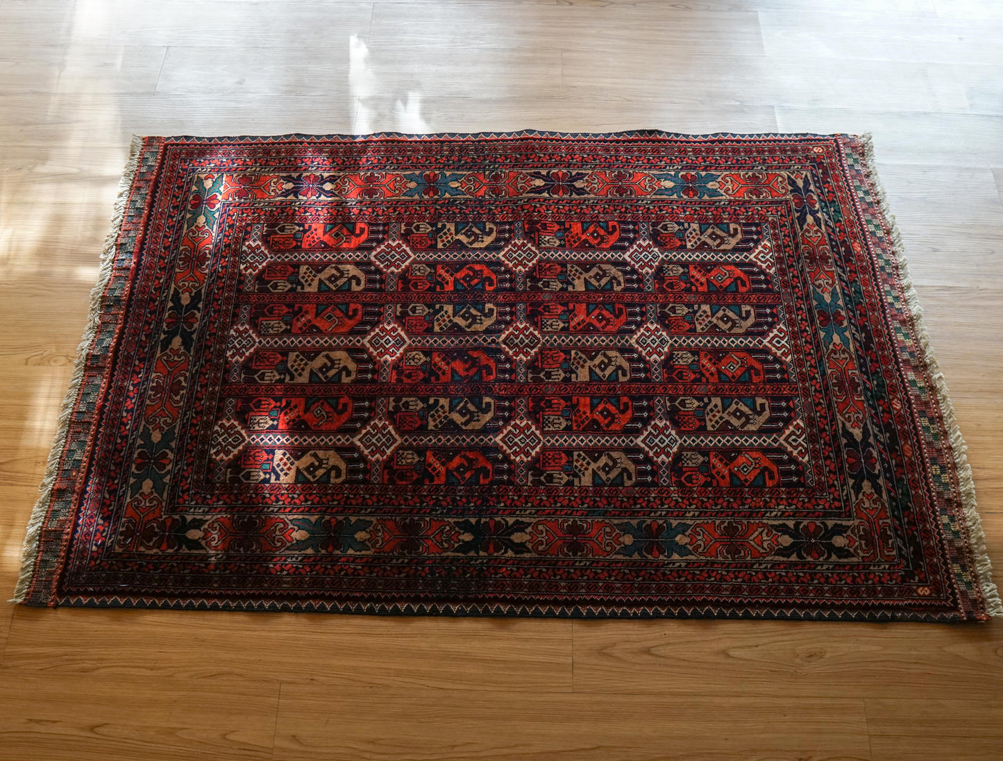  アフガン手織り絨毯 トルクメン ラグ 150×101cm