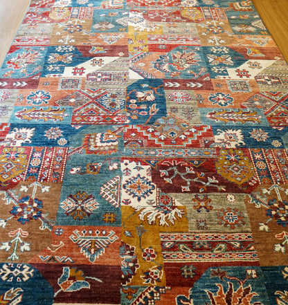  アフガン絨毯 ガズニー産 ウール トライバルパッチワークデザイン 206×153cm