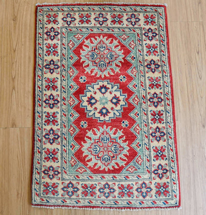 アフガニスタン手織り絨毯 89×60cm｜ガズニーウール・草木染めの伝統幾何学文様