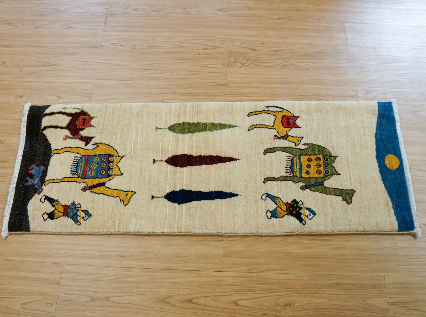  手織りペルシャ・ルリバフト ギャッベ ランナー 123×44cm