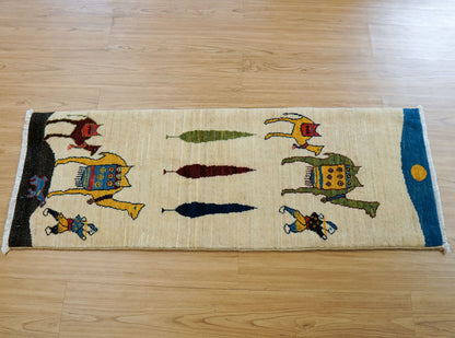  手織りペルシャ・ルリバフト ギャッベ ランナー 123×44cm