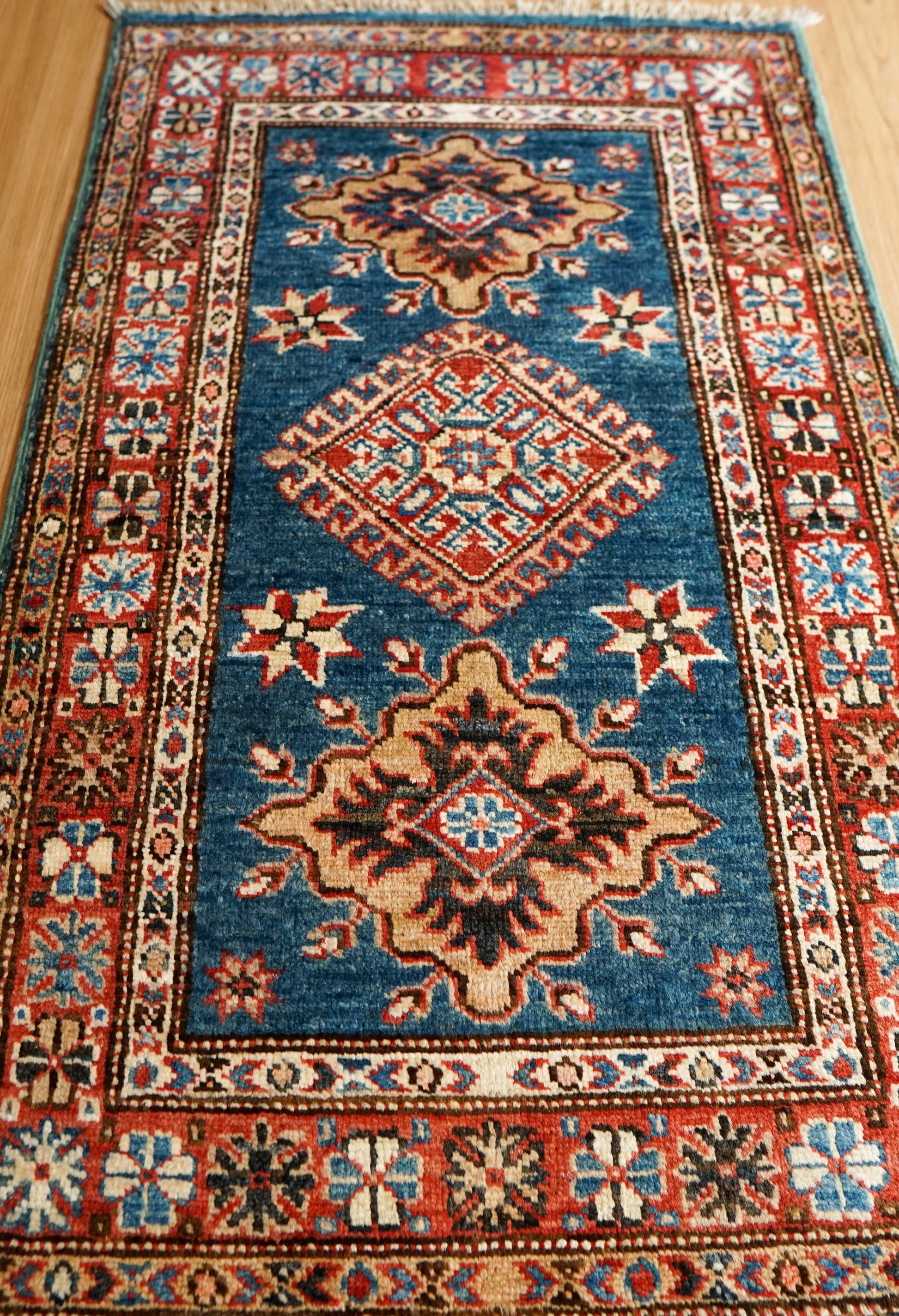  アフガニスタン手織り絨毯 92×55cm｜ガズニウール カザクデザイン トライバルラグ