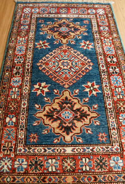  アフガニスタン手織り絨毯 92×55cm｜ガズニウール カザクデザイン トライバルラグ