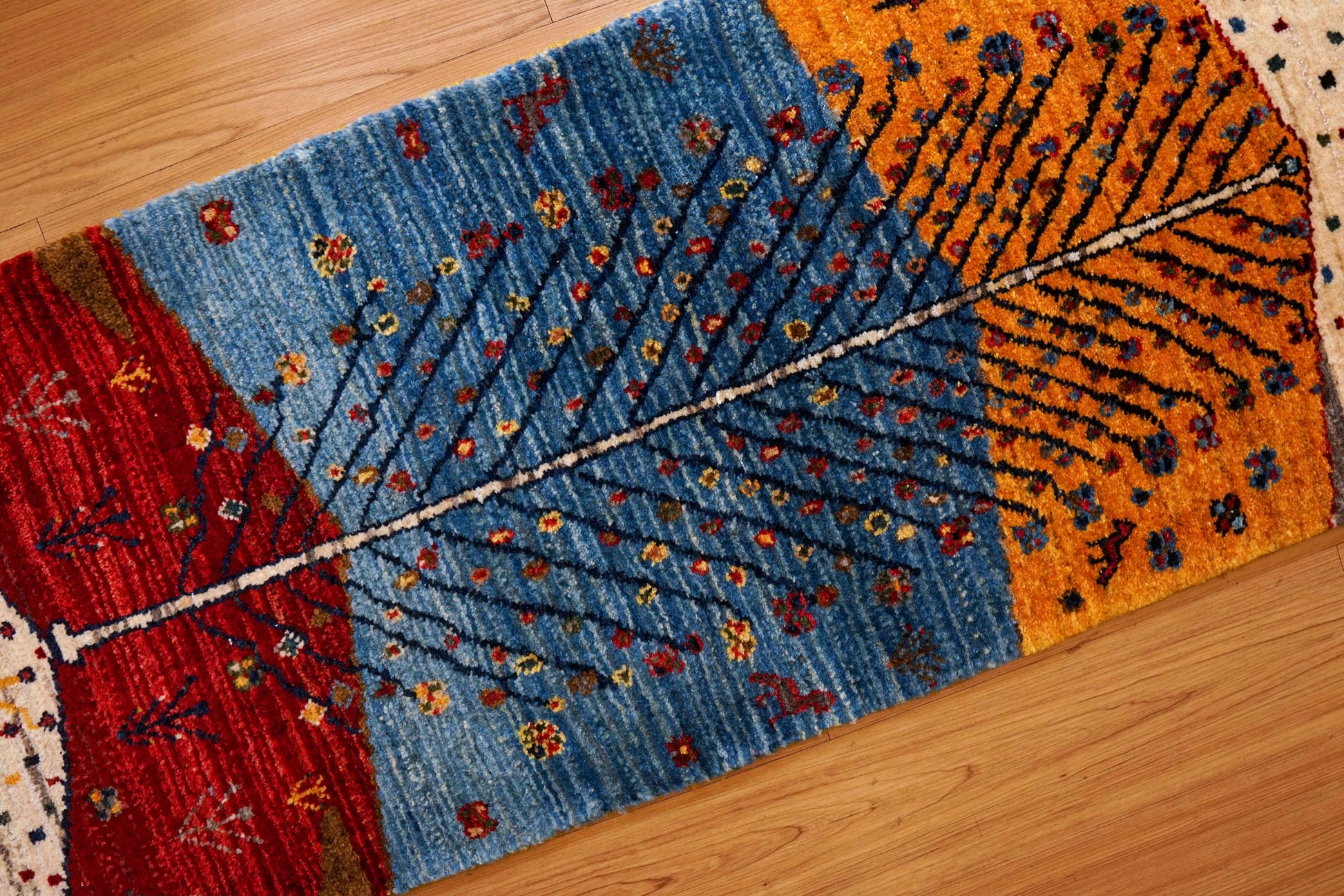  ペルシャ手織りカシュクリギャッベ リズバフト ランナー 151×58cm｜手紡ぎウール・草木染め 生命の樹デザイン