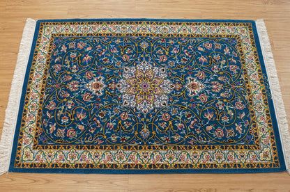  ペルシャ絨毯 イスファハン産 シャー・シャハニ房 約150×98cm｜コルクウール＆シルク 手織り 高級ペルシャ絨毯