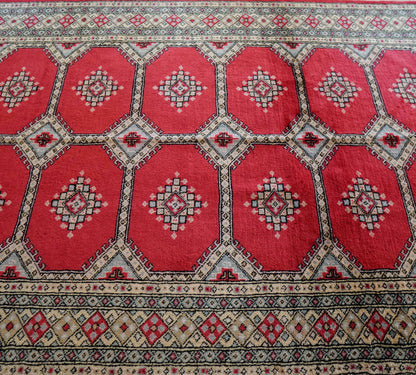  パキスタン手織り絨毯 ジャルダール トライバルラグ ピンクがかった赤 200×128cm