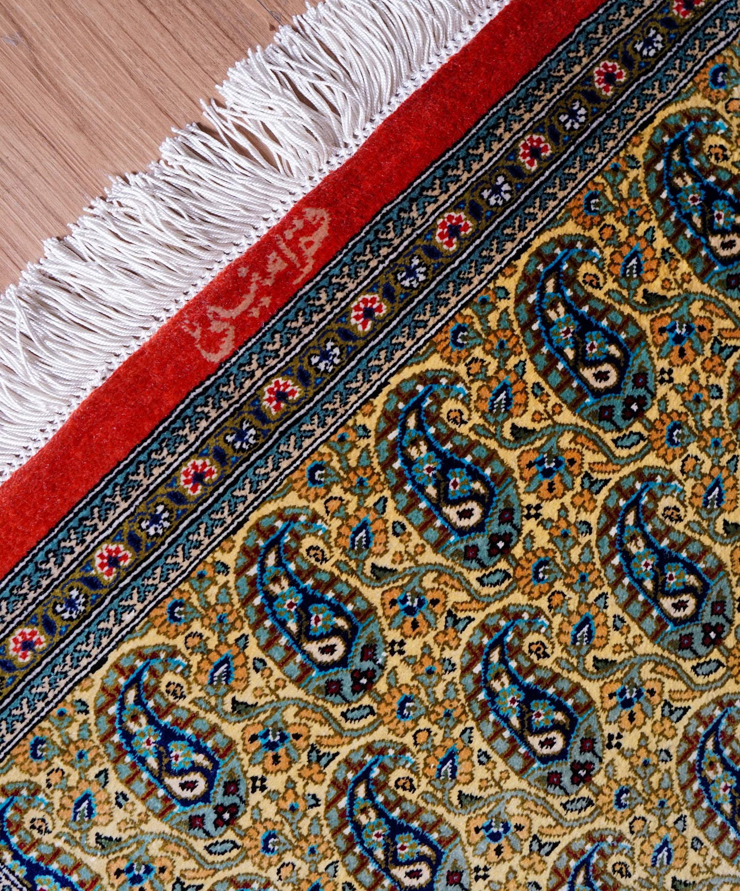  ペルシャ絨毯 クム産 100％シルク 手織り 90×56cm