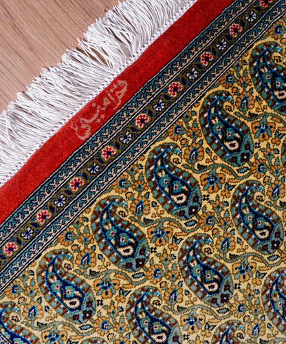  ペルシャ絨毯 クム産 100％シルク 手織り 90×56cm