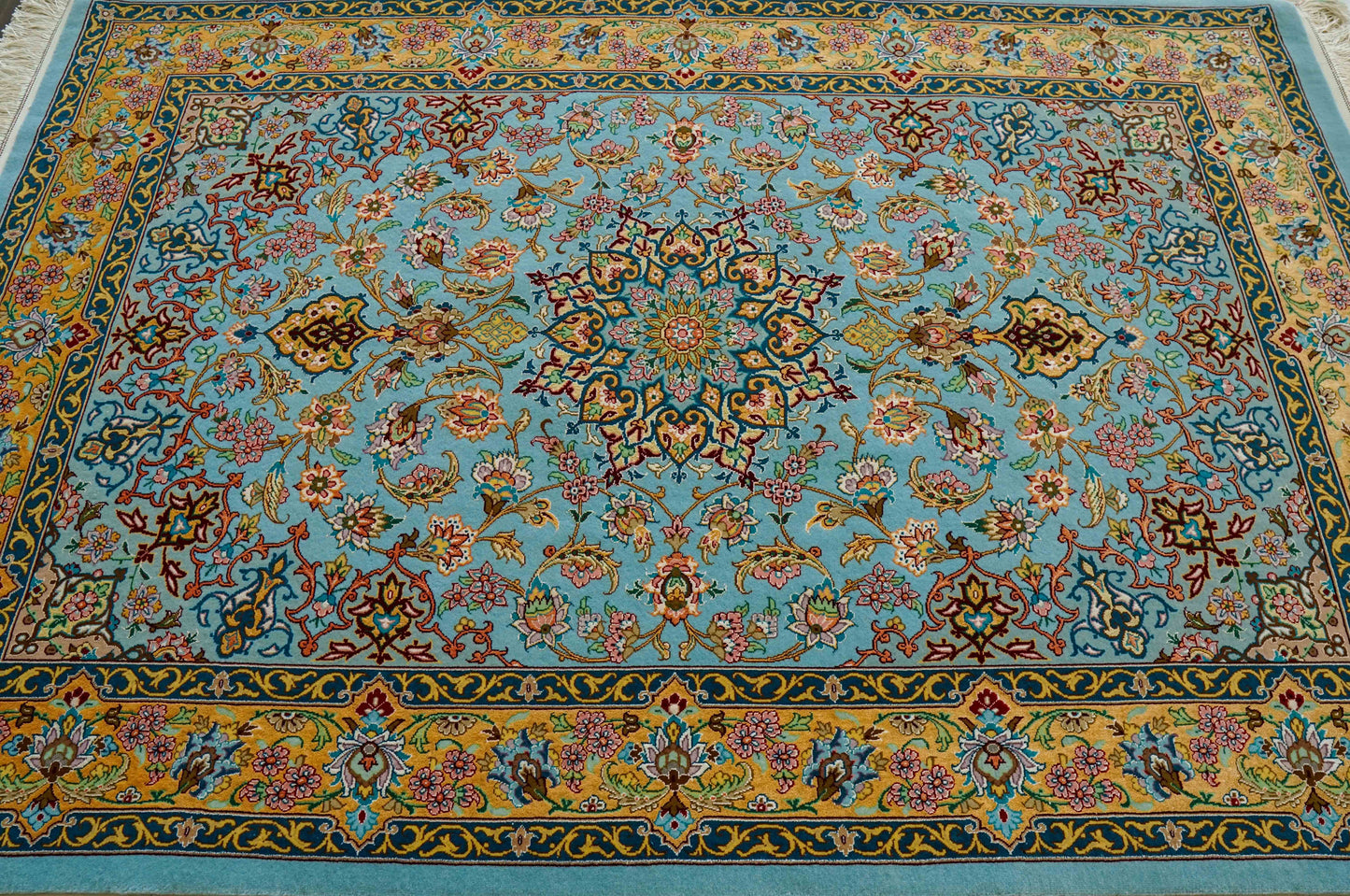  ペルシャ絨毯 イスファハン産 シャーシャハニ工房 約170×115cm｜コルクウールとシルク