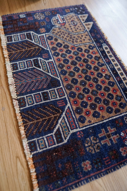 ヴィンテージ バルーチ族トライバルラグ 61×36cm 手織り ペルシャ絨毯