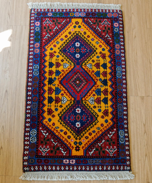 手織りペルシャ絨毯 ヤラメ 100×59cm｜トライバルデザイン ウールラグ