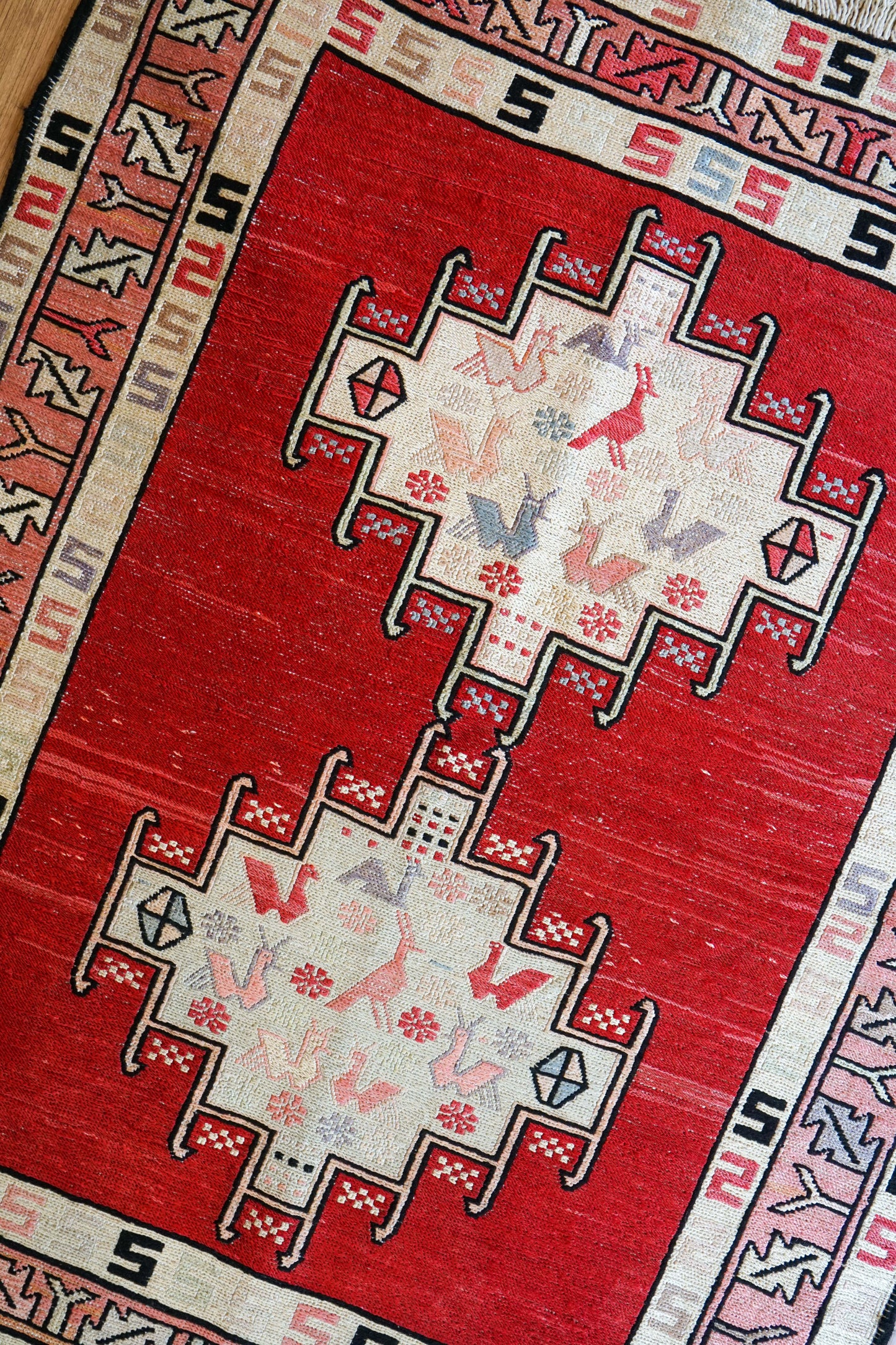 Collection 96×74cm ペルシャ手織りシルクスマックキリム トライバルデザイン