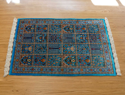  ペルシャ絨毯 クム産 モスサビ房 シルク 89×56cm　