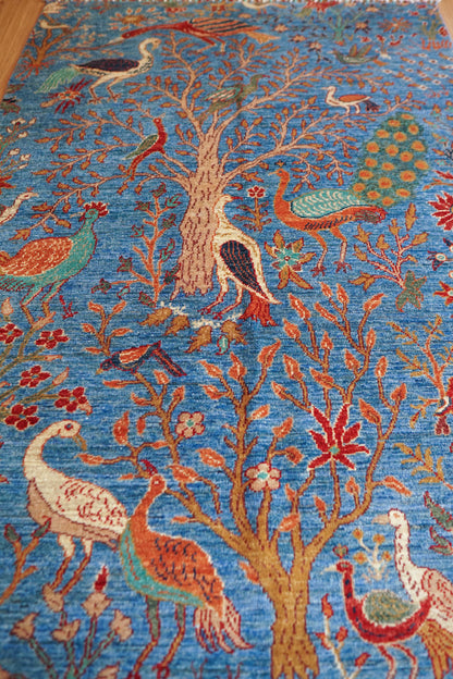  アフガニスタン・ガズニ手織り絨毯 178×124cm｜生命の木と鳥たち 草木染ウールギャッベ