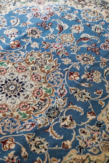  ペルシャ絨毯 ナイン産 青 9la 高級ウール 152×105cm