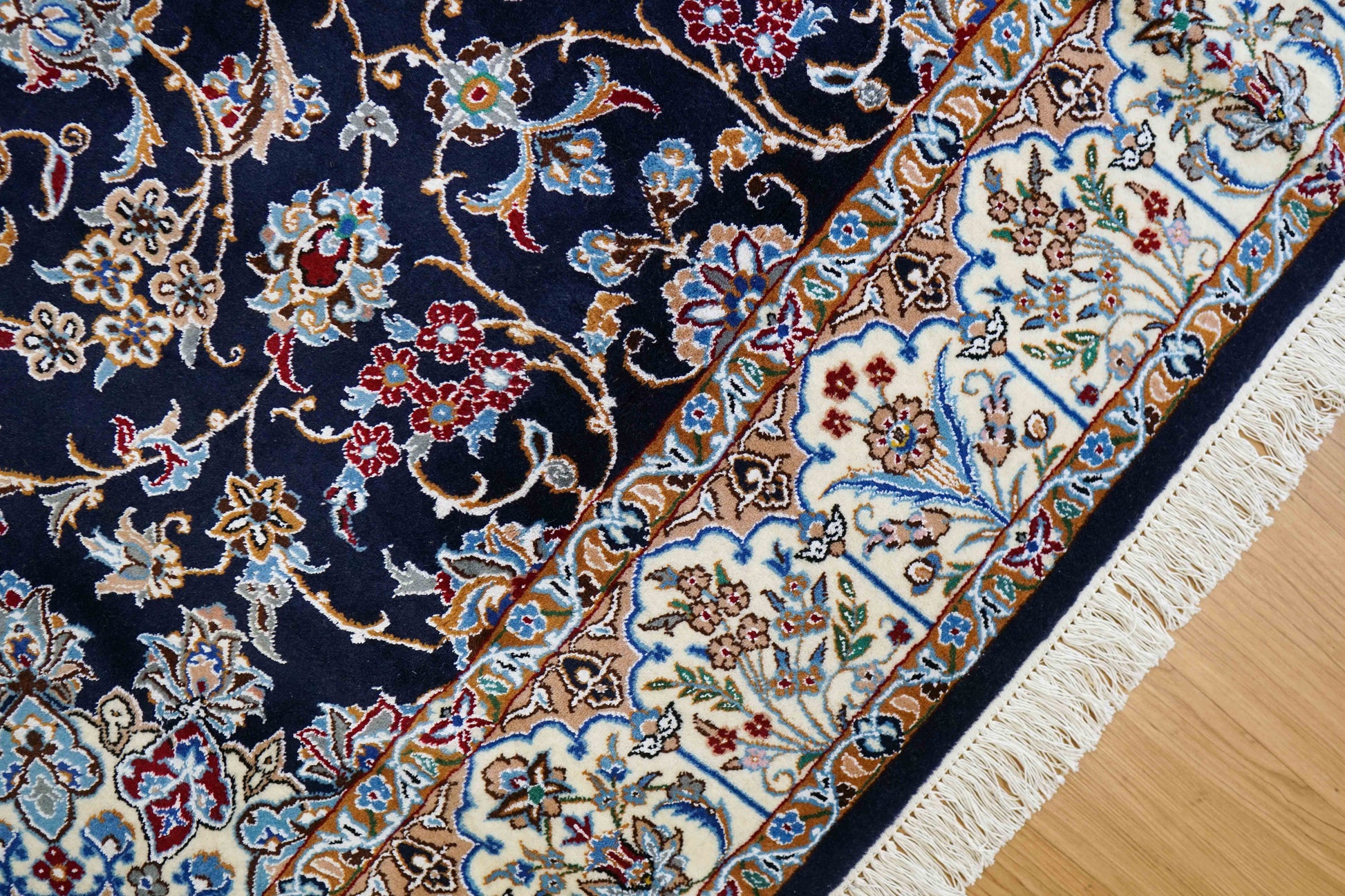  ペルシャ絨毯 ナイン産 250×200cm｜ウール×シルク・繊細メダリオンの伝統デザイン