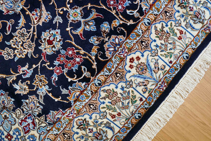  ペルシャ絨毯 ナイン産 250×200cm｜ウール×シルク・繊細メダリオンの伝統デザイン