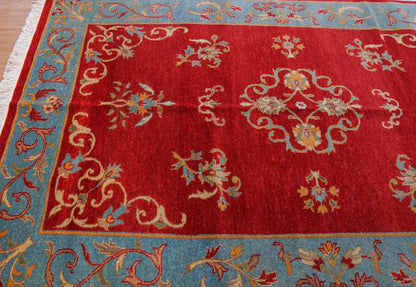  パキスタン手織り絨毯 210×129cm｜手紡ぎウール 草木染め 花文様 レッド×ターコイズ オリエンタルラグ 一点物