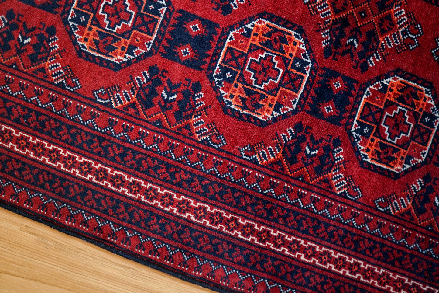  アフガン手織り絨毯 ヘラート産 ランナー 387×90cm｜伝統のギュル文様 ウールラグ