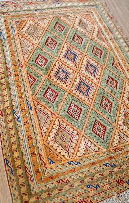  アフガニスタン 手織り マシュワニ キリムトライバルラグ Fine quality 116×81cm