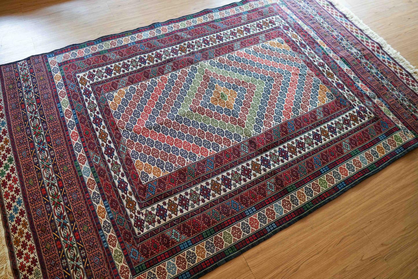  ペルシャ手織りキリム 200×125cm｜伝統トライバルラグ 平織りラグ ウール100％