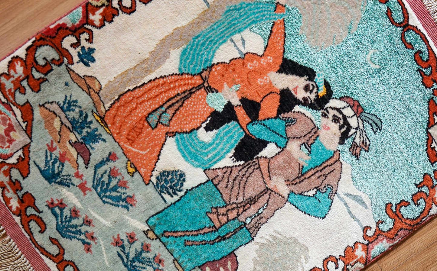  ペルシャ トルクメン絨毯 61×50cm｜ウール＆シルク 手織りアートラグ