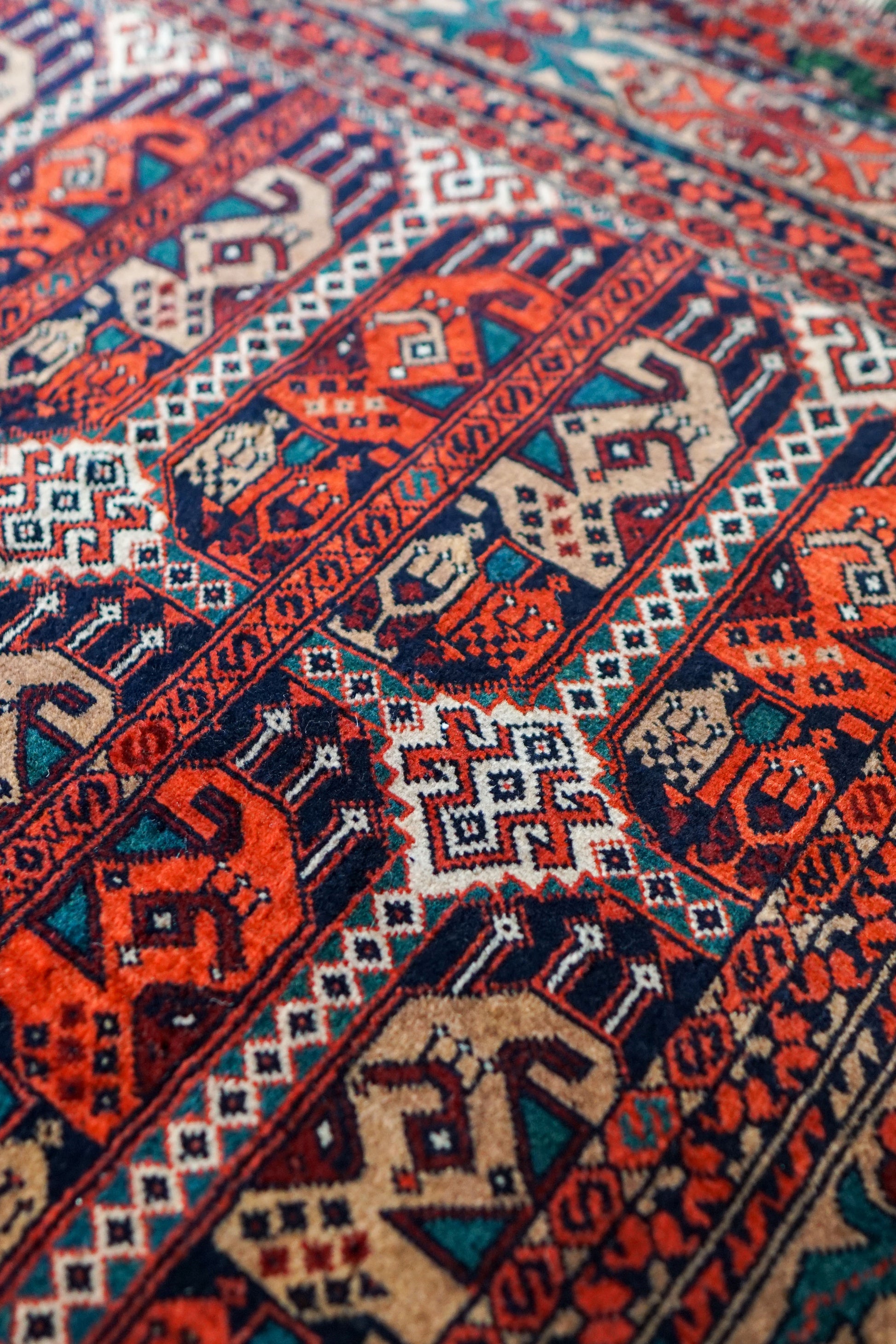  アフガン手織り絨毯 トルクメン ラグ 150×101cm