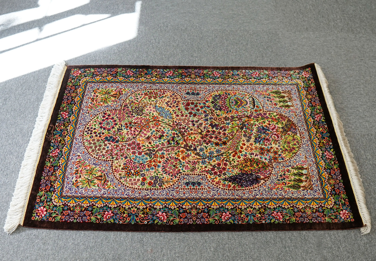 90×61cm　【ペルシャ絨毯　クム産　ナーリイ房　シルク 100%　】 Decorworks