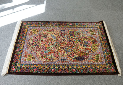 90×61cm　【ペルシャ絨毯　クム産　ナーリイ房　シルク 100%　】 Decorworks