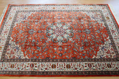 ペルシャ絨毯 クム産 モハマディ工房 シルク100% 197×130cm｜手織り 高密度シルクラグ メダリオンデザイン - Decorworks