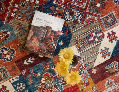  アフガン絨毯 ガズニー産 ウール トライバルパッチワークデザイン 206×153cm